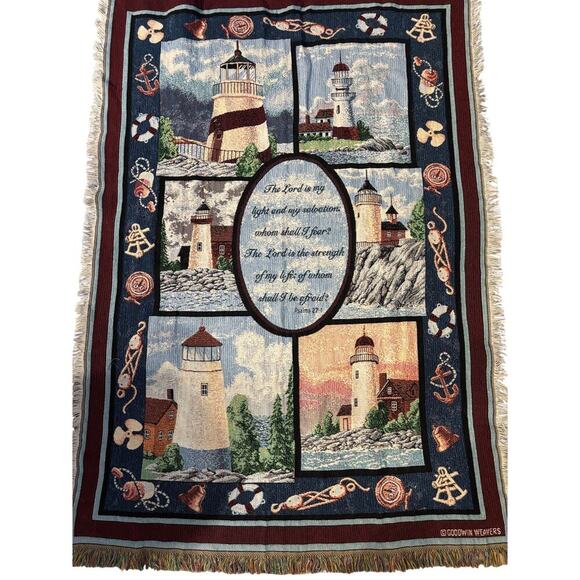 Goodwin Weavers throw blanket afghan lighthouse with psalms 27.1 in the middle - Picture 2 of 5